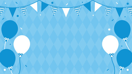Cheerful Oktoberfest celebration background illustration with Bavarian Flag party bunting, balloons, and confetti.