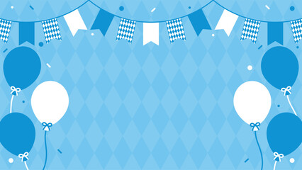 Cheerful Oktoberfest celebration background illustration with Bavarian Flag party bunting, balloons, and confetti.
