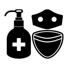Clean Mask and Sanitizer Icons – Health & Safety Symbols Pack.