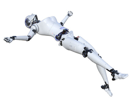 Intelligenza artificiale robot computer umanoide donna su fondo trasparente	