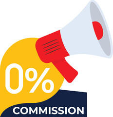 zero percent commission label concept. Zero percent commission banner. Special offer badges without commission for promotions. discount coupons or gift vouchers. Flat vector illustration on background