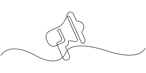 Megaphone continuous line drawing with color shapes. Announcement, Message, Marketing Concepts. 