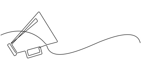 Megaphone continuous line drawing with color shapes. Announcement, Message, Marketing Concepts. 