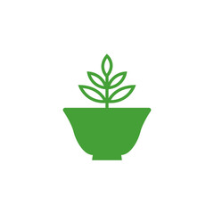 Ceramic Bowl with Tea Plant Growing Inside Vector Illustration Design