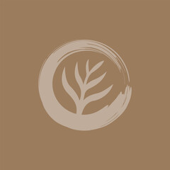 Latte Art in Circular Japanese Brush Style Logo Design Vector