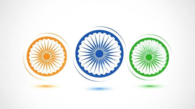 Three ashoka chakra symbols in Indian flag colors. Suitable for India related designs, patriotic themes, national holidays, and cultural celebrations.