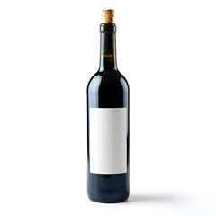 Studio Shot: Red Wine Bottle with Blank Label, Corked, Elegant, Clean Background.