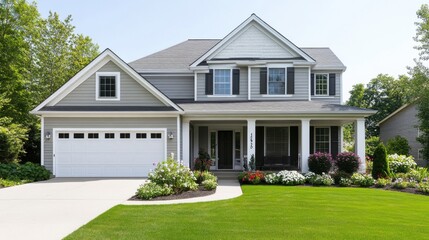 Charming suburban house with landscaped garden and bright exterior design