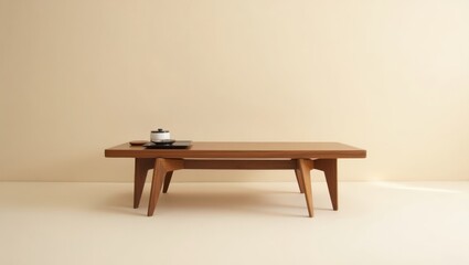 Simple wooden coffee table against a neutral background.