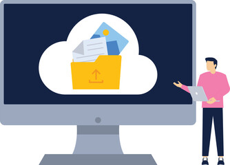 Electronic document management concept. File management administration. Organizing documents into archive folders. File management and administrative work. Flat vector illustration on background.

