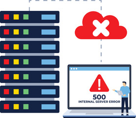 Concept 500 Internal server error, Website error, Network error, Cloud computing. Flat vector illustration for landing page, web design, banner, infographic.

