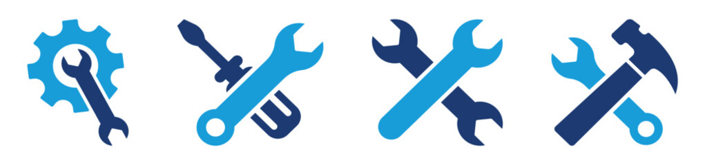 Tools and Service Icons Set – Wrench, Screwdriver, Gear, and Repair Symbols for Maintenance  Construction, Vector , illustration.  