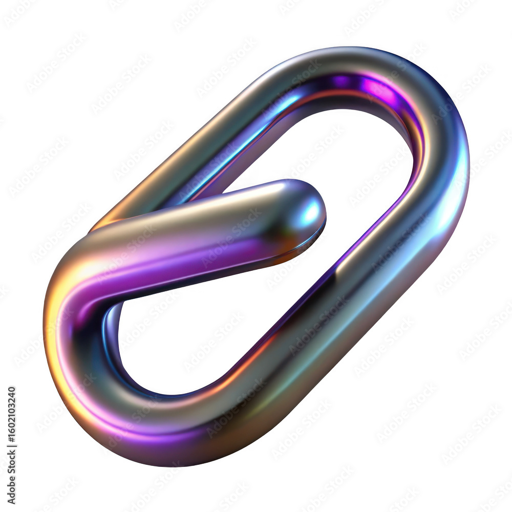Poster 3d abstract metallic link isolated on transparent background