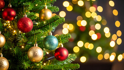 Obraz premium Festive Christmas tree ornaments.