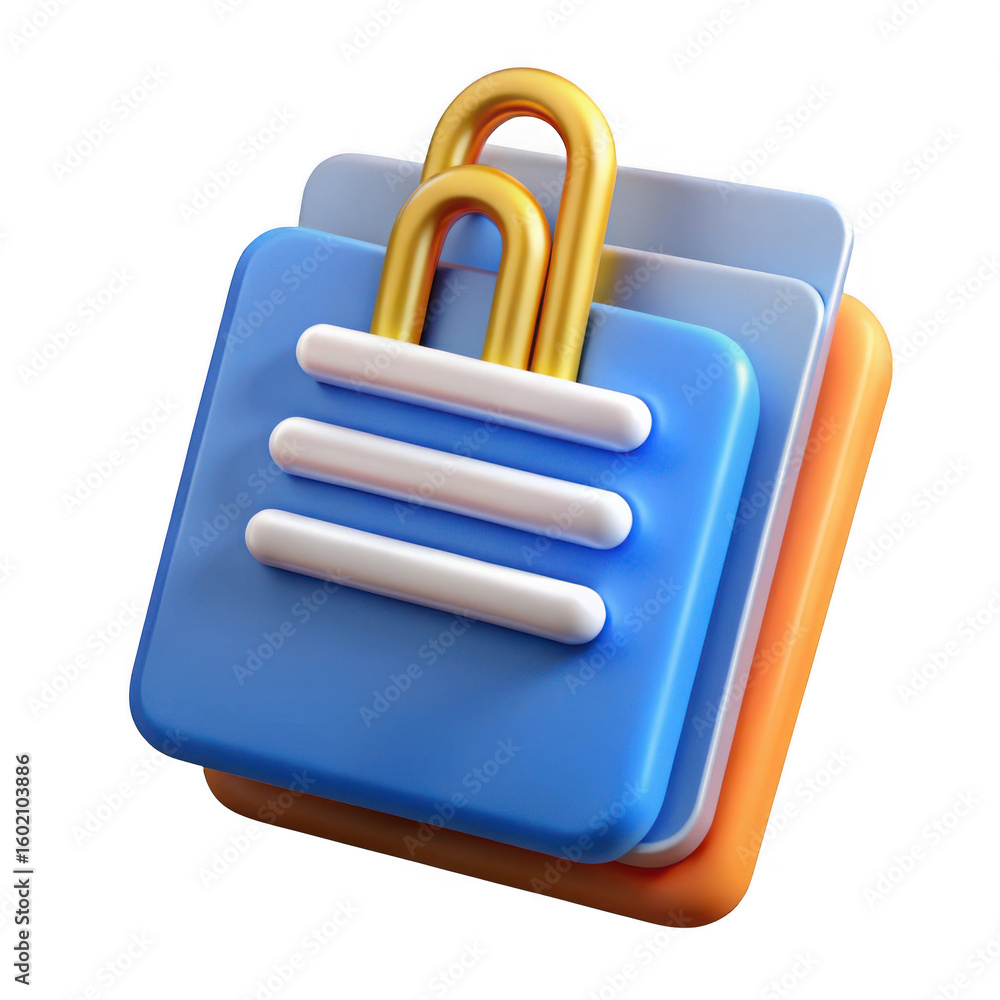 Poster 3d stack of notes with paperclip isolated on transparent background