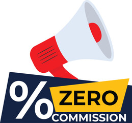 zero percent commission label concept. Zero percent commission banner. Special offer badges without commission for promotions. discount coupons or gift vouchers. Flat vector illustration on background