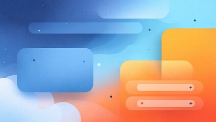 Abstract digital design with blended colors, soft shapes, and UI elements