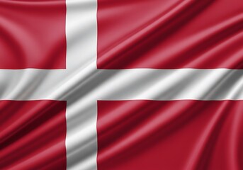 Fototapeta premium The Danish flag with its distinctive white cross against a rich red background, in motion.