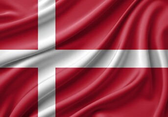 Fototapeta premium Textured image of the waving flag of Denmark, symbolizing national pride.