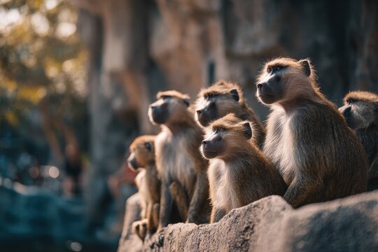 Zoo baboons on a sunny day