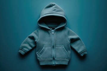 Gray hoodie jacket, child's size, laid flat, on teal background