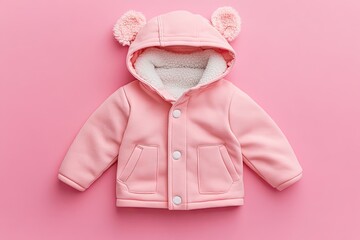 Pink children's jacket with fuzzy ear-like hood