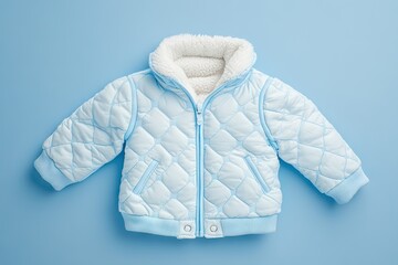 Light-blue quilted jacket, sherpa collar, laid flat