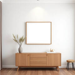 frame mockup for dining room wall art modern interior design blank canvas in soft pastel tones contemporary decor mid century style textured plaster wall background 3d rendering template high quality 