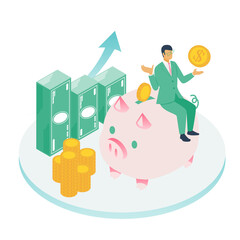 貯金・資産運用をテーマにした男性ビジネスマンのイラスト（金融・経済セミナー向け）