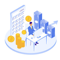 Fototapeta premium 資産運用を行うビジネスマンのイラスト（仮想通貨・経理・セミナー資料に）