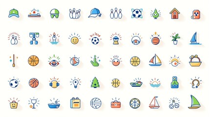 Colorful icons arranged neatly in rows against a white background
