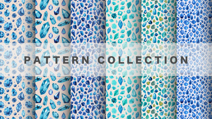 Jewel in watercolor style, 6 pattern data sets, blue

