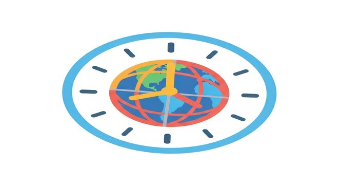 Colorful World Clock Icon with Globe Face for Global Time Zones