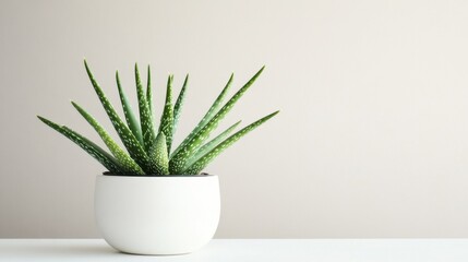 Fresh Green Aloe Vera Plant in Minimalistic White Pot on Table