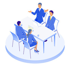 会議とディスカッションの瞬間｜アイソメトリックなビジネスミーティング