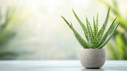 Aloe Vera Plant in Simple Pot on Wooden Table with Soft Background
