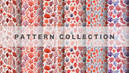 Coral pattern in watercolor style, 6 pattern data sets



