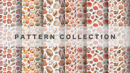 Shell pattern in watercolor style, 6 pattern data sets


