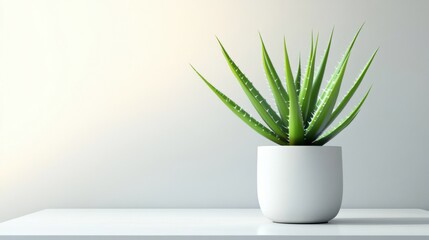 Aloe Vera Plant in Minimalist White Pot on Modern Table