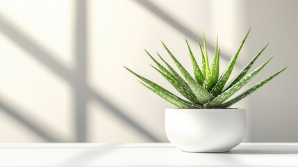 Aloe Vera Plant in Modern White Pot with Bright Natural Light