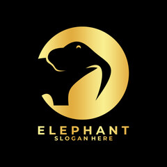 circle gold with elephant vector logo design vector