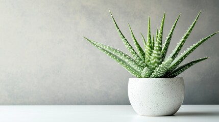 Vibrant Aloe Vera Plant in Modern Pot on Minimalist Background
