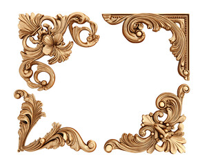 Ornate Wooden Frame Elements: Intricate Carvings and Decorative Pieces, PNG
