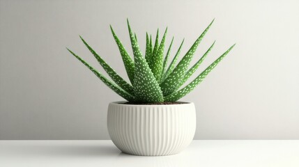 Green Aloe Vera Plant in White Round Ceramic Pot on Minimalist Table