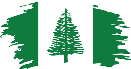 Abstract Norfolk Island flag with green pine tree and panels, artistic brushstroke style