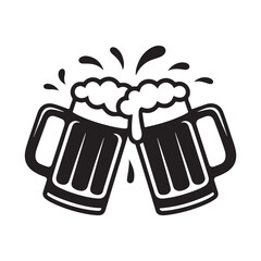 Two beer mugs toasting black and white vector