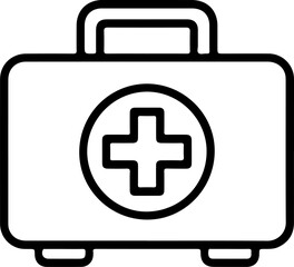 Simple outline icon of a medical first aid kit with a red cross symbol