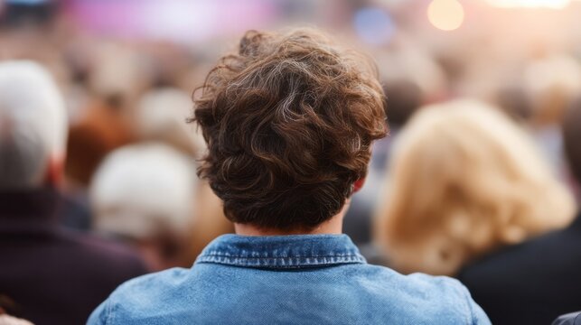 A lone curly-haired attendee at a bustling festival, celebrating Hanami and Random Acts of Kindness Day