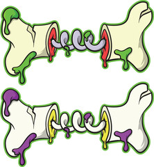 Cartoon Broken Bones with Spiral Connectors and Colorful Slime