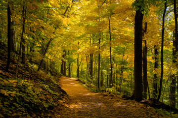 Golden Forest Trail: Journey Through Enchanted Wilderness with a Yellow Brick Road
